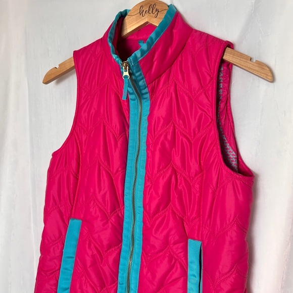 Vineyard Vines Pink Blue Quilted Down Puffer Vest Zip Up Cozy Outerwear | Sz XS - Picture 5 of 17